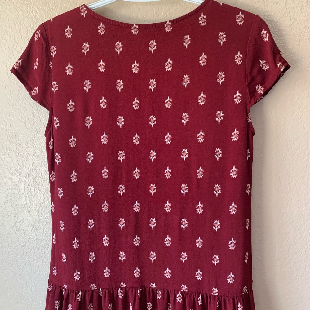 Garnet Hill Maroon Floral Boho Cottagecore Day Mini Dress Size 2 - Picture 7 of 9